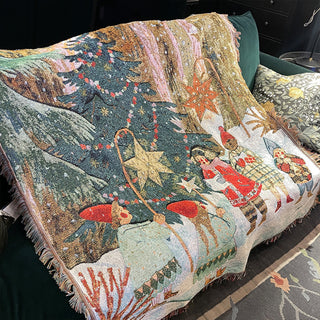 Plaid douillet en tapisserie pour réveillon de Noël avec décor de Noël animé et détails tissés