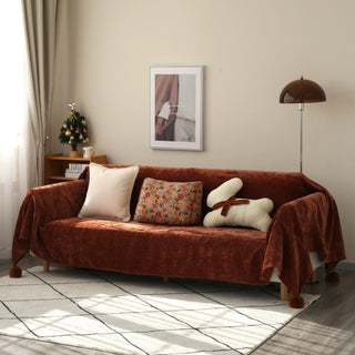 Housse de canapé souple luxueuse et festive avec décorations en forme de boule à pompons pour la joie des fêtes