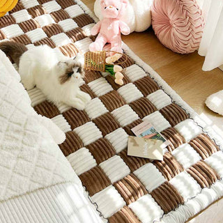 Grand tapis carré à carreaux pour chien et chat