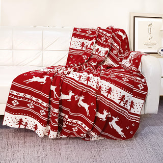 Plaid en tricot nordique en forme de renne, motif festif de flocon de neige et de renne, pour une décoration de vacances confortable