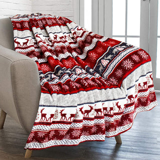 Couverture de Noël douillette en forme de renne super douce avec flocons de neige et touches rouges