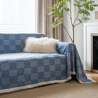 Housse de canapé en patchwork indigo texturé