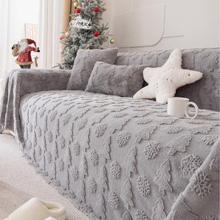 Housse de canapé en tissu en peluche à motif d'arbre de Noël 3D avec texture concave-convexe confortable