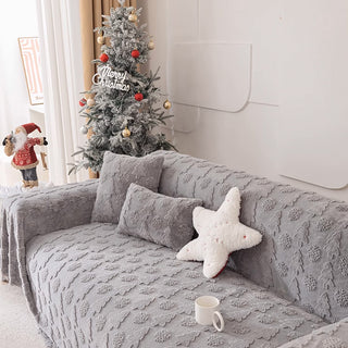 Housse de canapé en tissu en peluche à motif d'arbre de Noël 3D avec texture concave-convexe confortable