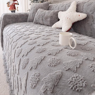 Housse de canapé en tissu en peluche à motif d'arbre de Noël 3D avec texture concave-convexe confortable