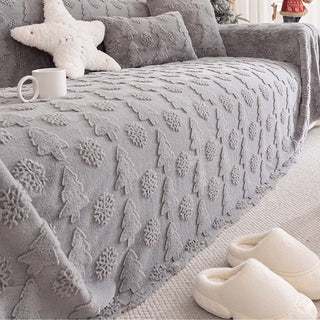 Housse de canapé en tissu en peluche à motif d'arbre de Noël 3D avec texture concave-convexe confortable