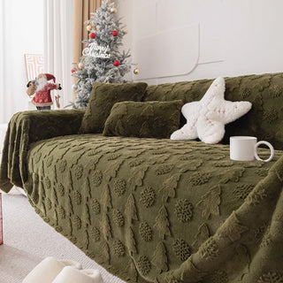Housse de canapé en tissu en peluche à motif d'arbre de Noël 3D avec texture concave-convexe confortable