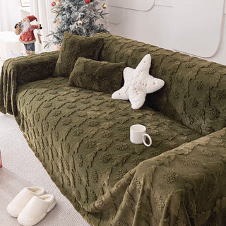 Housse de canapé en tissu en peluche à motif d'arbre de Noël 3D avec texture concave-convexe confortable
