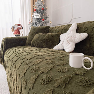 Housse de canapé en tissu en peluche à motif d'arbre de Noël 3D avec texture concave-convexe confortable