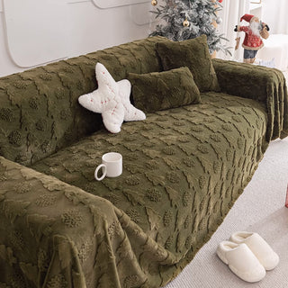 Housse de canapé en tissu en peluche à motif d'arbre de Noël 3D avec texture concave-convexe confortable