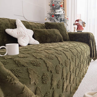 Housse de canapé en tissu en peluche à motif d'arbre de Noël 3D avec texture concave-convexe confortable