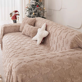 Housse de canapé en tissu en peluche à motif d'arbre de Noël 3D avec texture concave-convexe confortable