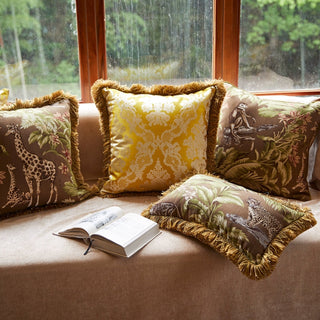 Housse de coussin à franges baroques dorées