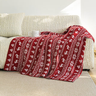 Plaid en tricot nordique en forme de renne, motif festif de flocon de neige et de renne, pour une décoration de vacances confortable