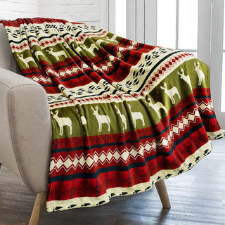 Couverture de Noël douillette en forme de renne super douce avec flocons de neige et touches rouges