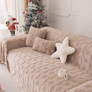 Housse de canapé en tissu en peluche à motif d'arbre de Noël 3D avec texture concave-convexe confortable