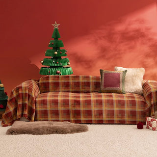 Housse de canapé en peluche à carreaux classique de Noël, design confortable et festif pour votre salon