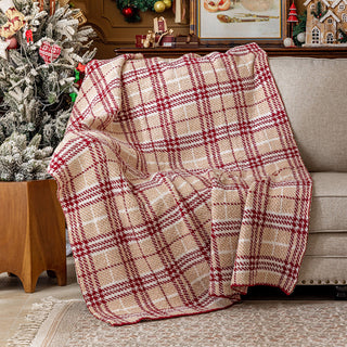 Plaid Sherpa à carreaux Buffalo classique à carreaux rouges et blancs avec doublure douce pour un confort douillet