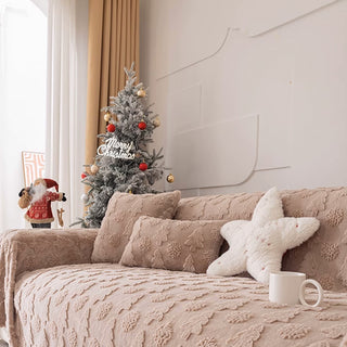 Housse de canapé en tissu en peluche à motif d'arbre de Noël 3D avec texture concave-convexe confortable