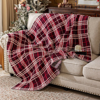 Plaid Sherpa à carreaux Buffalo classique à carreaux rouges et blancs avec doublure douce pour un confort douillet