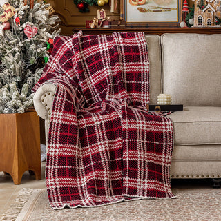 Plaid Sherpa à carreaux Buffalo classique à carreaux rouges et blancs avec doublure douce pour un confort douillet