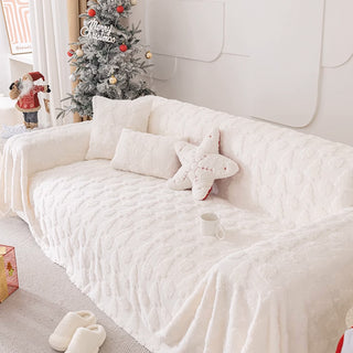 Housse de canapé en tissu en peluche à motif d'arbre de Noël 3D avec texture concave-convexe confortable