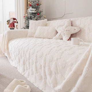 Housse de canapé en tissu en peluche à motif d'arbre de Noël 3D avec texture concave-convexe confortable