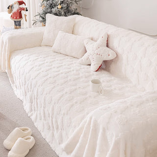 Housse de canapé en tissu en peluche à motif d'arbre de Noël 3D avec texture concave-convexe confortable