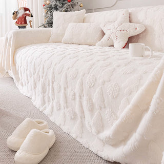 Housse de canapé en tissu en peluche à motif d'arbre de Noël 3D avec texture concave-convexe confortable