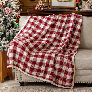 Plaid Sherpa à carreaux Buffalo classique à carreaux rouges et blancs avec doublure douce pour un confort douillet