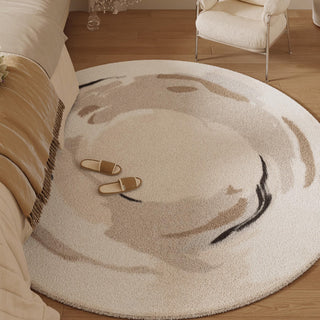 Tapis rond en peluche facile à nettoyer, abstrait et tranquille, résistant aux éclaboussures, adapté aux animaux de compagnie, moderne, salon