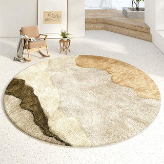 Tapis rond abstrait aux tons neutres, facile à nettoyer, résistant aux éclaboussures, adapté aux animaux de compagnie, moderne, adapté aux animaux de compagnie