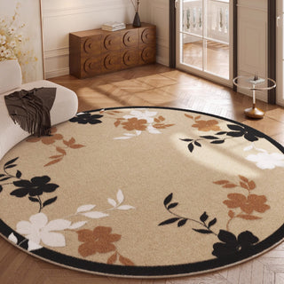 Tapis rond Easy Clean Floral Elegance, résistant aux éclaboussures, adapté aux animaux de compagnie, minimaliste, pour salon