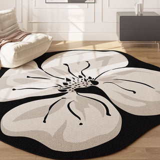 Tapis rond en peluche moderne, facile à nettoyer, Grande Fleur Artistic, résistant aux éclaboussures, adapté aux animaux de compagnie