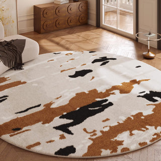 Tapis rond moderne inspiré du cuir de vachette, facile à nettoyer, résistant aux éclaboussures, adapté aux animaux domestiques, minimaliste, pour salon