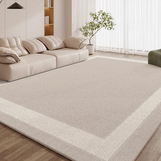 Tapis de salon minimaliste à double bordure neutre Easy Clean Rug, résistant aux éclaboussures, adapté aux animaux de compagnie