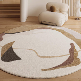 Tapis rond en peluche Tranquil Nature, facile à nettoyer, résistant aux éclaboussures, adapté aux animaux de compagnie, moderne, salon