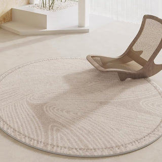 Tapis rond Zen Garden, facile à nettoyer, résistant aux éclaboussures, adapté aux animaux de compagnie, moderne, salon, salon, motif ondulé