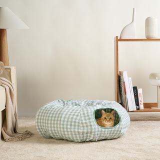 Tunnel et lit pliables en tartan pour chat