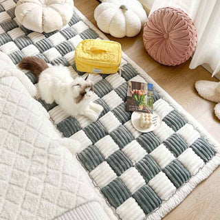 Grand tapis carré à carreaux pour chien et chat