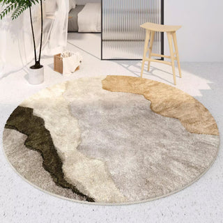 Tapis rond abstrait aux tons neutres, facile à nettoyer, résistant aux éclaboussures, adapté aux animaux de compagnie, moderne, adapté aux animaux de compagnie