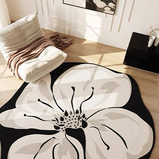 Tapis rond en peluche moderne, facile à nettoyer, Grande Fleur Artistic, résistant aux éclaboussures, adapté aux animaux de compagnie