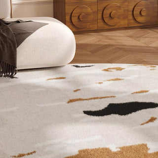 Tapis rond moderne inspiré du cuir de vachette, facile à nettoyer, résistant aux éclaboussures, adapté aux animaux domestiques, minimaliste, pour salon