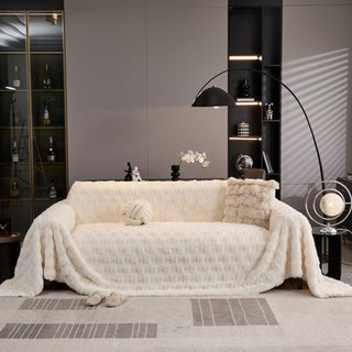 Housse de canapé ultra moelleuse, couleurs nude neutres, confort luxueux et intemporel et design douillet pour un style et une chaleur tout au long de l'année