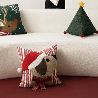 Coussin étoile de Noël en velours côtelé avec pompons, décoration festive des fêtes
