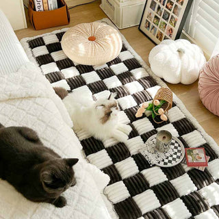 Grand tapis carré à carreaux pour chien et chat