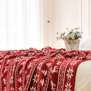 Plaid en tricot nordique en forme de renne, motif festif de flocon de neige et de renne, pour une décoration de vacances confortable