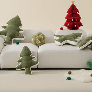 Coussin de sapin de Noël parfait pour les fêtes, décoration verte, design confortable et amusant