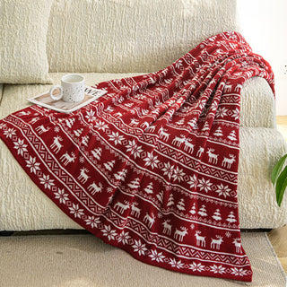 Plaid en tricot nordique en forme de renne, motif festif de flocon de neige et de renne, pour une décoration de vacances confortable