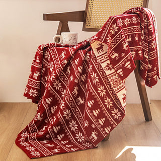 Plaid en tricot nordique en forme de renne, motif festif de flocon de neige et de renne, pour une décoration de vacances confortable